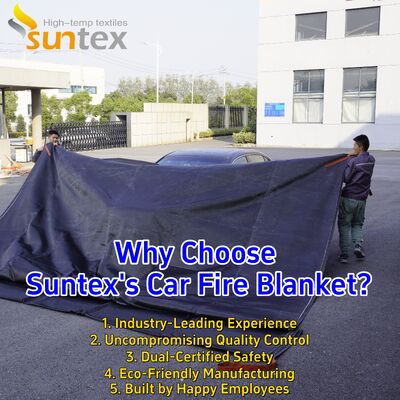 Suntex EV Car Fire Blanket with 550℃/1000℃ Thermal Resistance for Oxygen Deprivation and Portable Lithium-ion Battery Fire Control